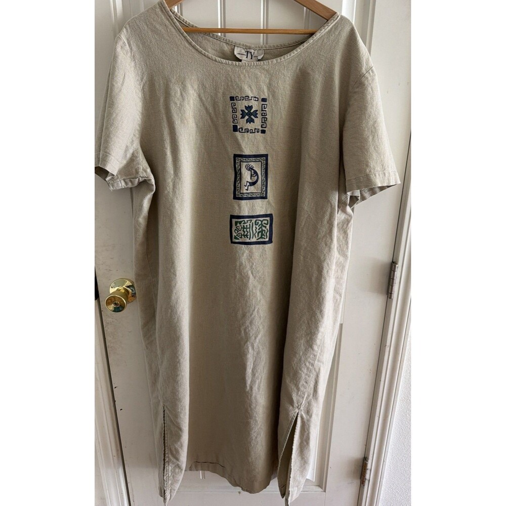 Maxi Dress Linen Blend Size 2X Beachy Boho Lagenlook Long Side Slit